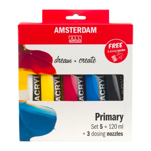 Amsterdam Standard Series Acrylic Paint Primary Set | 5 x 120 ml + 3 dosing nozzles