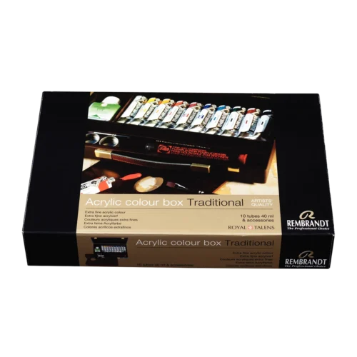 Rembrandt Acrylic Colour Wooden Box Set Traditional | 10 x 40 ml + accessories
