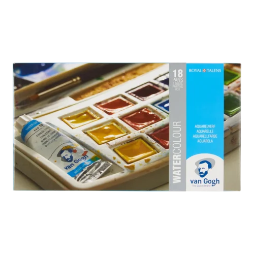 Van Gogh Watercolour Plastic Case Set | 18 half pans + 2 x 10 ml tubes