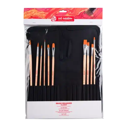 Talens Art Creation Oil & Acrylic Brush Set | 10 polyester brushes + organiser
